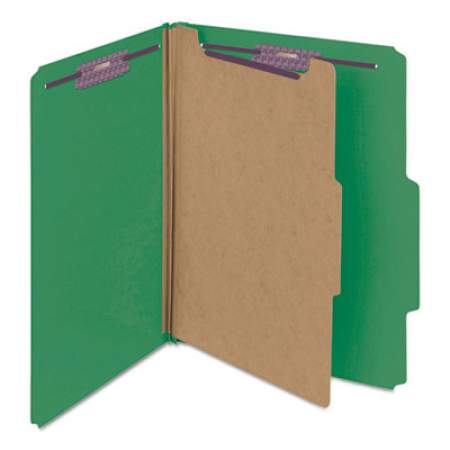 Smead Four-Section Pressboard Top Tab Classification Folders with SafeSHIELD Fasteners, 1 Divider, Letter Size, Green, 10/Box (13733)
