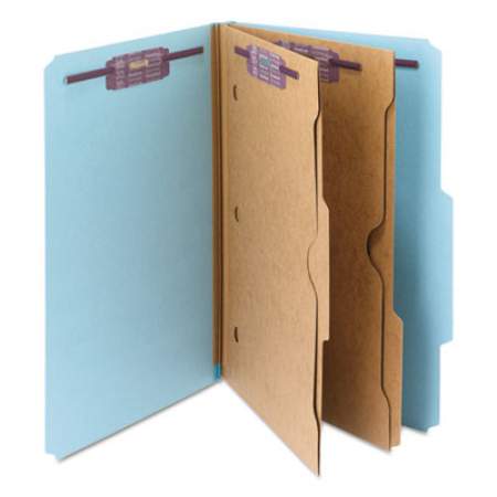 Smead 6-Section Pressboard Top Tab Pocket-Style Classification Folders with SafeSHIELD Fasteners, 2 Dividers, Legal, Blue, 10/BX (19081)