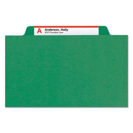 Smead Four-Section Pressboard Top Tab Classification Folders with SafeSHIELD Fasteners, 1 Divider, Letter Size, Green, 10/Box (13733)
