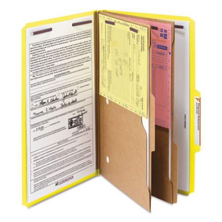 Smead 6-Section Pressboard Top Tab Pocket-Style Classification Folders with SafeSHIELD Fasteners, 2 Dividers, Legal, Yellow, 10/Box (19084)