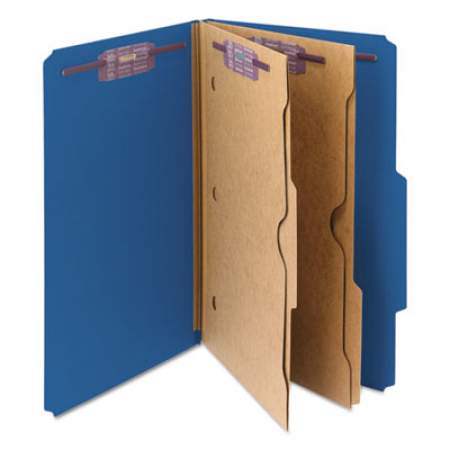 Smead 6-Section Pressboard Top Tab Pocket-Style Classification Folders w/ SafeSHIELD Fasteners, 2 Dividers, Legal, Dark Blue, 10/BX (19077)