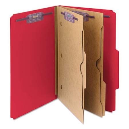 Smead 6-Section Pressboard Top Tab Pocket-Style Classification Folders with SafeSHIELD Fasteners, 2 Dividers, Legal, Red, 10/BX (19082)