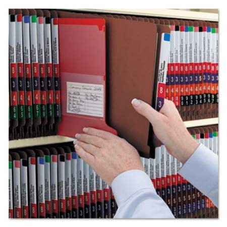 Smead End Tab Pressboard Classification Folders with SafeSHIELD Coated Fasteners, 2 Dividers, Letter Size, Red, 10/Box (26860)