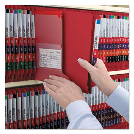 Smead End Tab Pressboard Classification Folders with SafeSHIELD Fasteners, 2 Dividers, Legal Size, Bright Red, 10/Box (29783)
