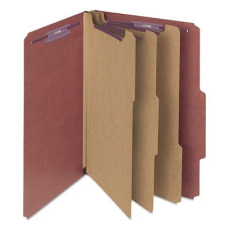 Smead Pressboard Classification Folders with SafeSHIELD Coated Fasteners, 2/5 Cut, 3 Dividers, Legal Size, Red, 10/Box (19092)