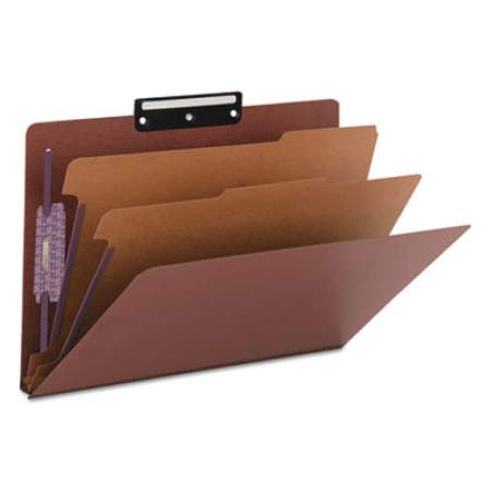 Smead Pressboard Classification Folders with SafeSHIELD Coated Fasteners, 1/3-Cut Metal Tab, 2 Dividers, Legal Size, Red, 10/Box (19230)