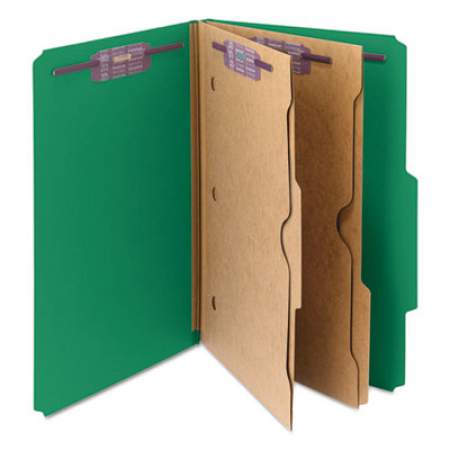 Smead 6-Section Pressboard Top Tab Pocket-Style Classification Folders with SafeSHIELD Fasteners, 2 Dividers, Legal, Green, 10/BX (19083)