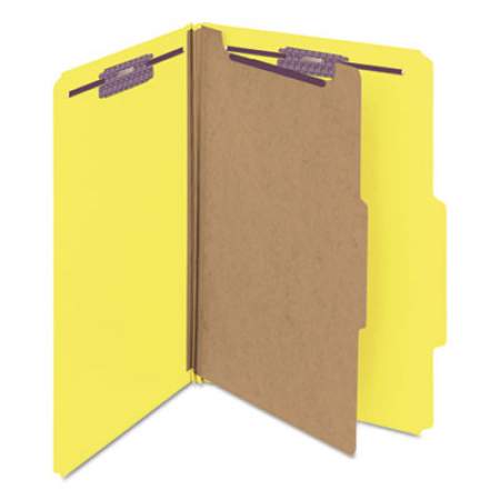 Smead Four-Section Pressboard Top Tab Classification Folders with SafeSHIELD Fasteners, 1 Divider, Legal Size, Yellow, 10/Box (18734)