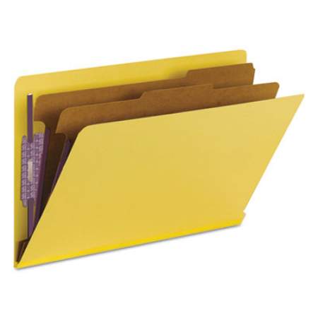 Smead End Tab Colored Pressboard Classification Folders with SafeSHIELD Coated Fasteners, 2 Dividers, Legal Size, Yellow, 10/Box (29789)