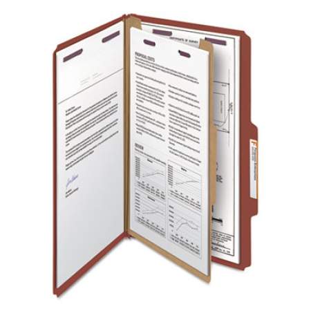 Smead Pressboard Classification Folders with SafeSHIELD Coated Fasteners, 2/5 Cut, 1 Divider, Legal Size, Red, 10/Box (18775)