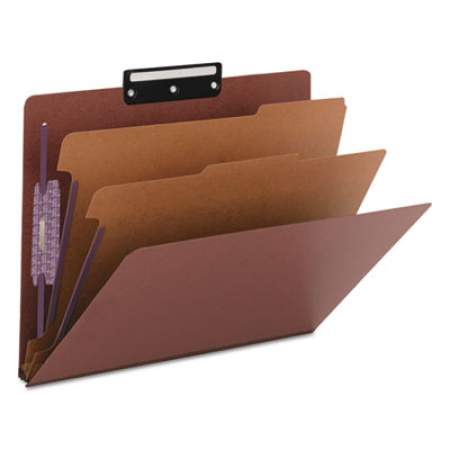 Smead Pressboard Classification Folders with SafeSHIELD Coated Fasteners, 1/3-Cut, 2 Dividers, Letter Size, Red, 10/Box (14230)