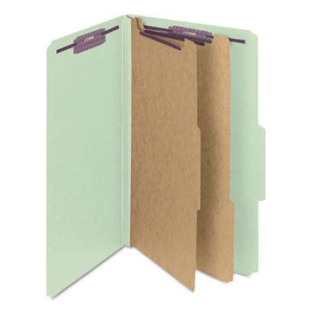 Smead Pressboard Classification Folders with SafeSHIELD Coated Fasteners, 2/5 Cut, 2 Dividers, Legal Size, Gray-Green, 10/Box (19076)