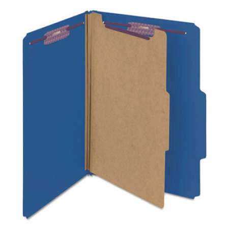 Smead Four-Section Pressboard Top Tab Classification Folders with SafeSHIELD Fasteners, 1 Divider, Legal Size, Dark Blue, 10/Box (18732)