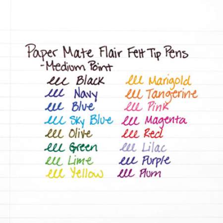 Paper Mate Point Guard Flair Felt Tip Porous Point Pen, Stick, Medium 0.7 mm, Black Ink, Black Barrel, Dozen (8430152)