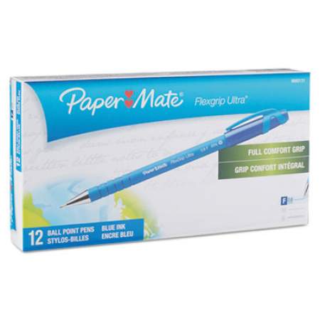 Paper Mate FlexGrip Ultra Ballpoint Pen, Stick, Fine 0.8 mm, Blue Ink, Blue Barrel, Dozen (9660131)