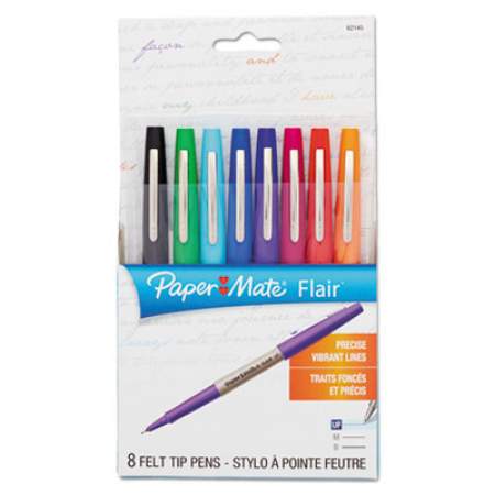 Paper Mate Flair Felt Tip Porous Point Pen, Stick, Extra-Fine 0.4 mm, Assorted Ink and Barrel Colors, 8/Pack (1927694)
