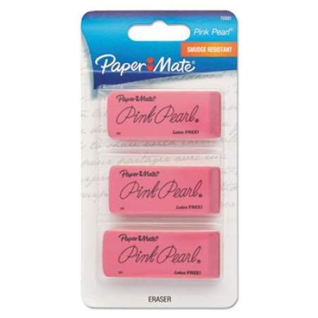 Paper Mate Pink Pearl Eraser, For Pencil Marks, Rectangular Block, Large, Pink, 3/Pack (70501)