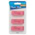 Paper Mate Pink Pearl Eraser, For Pencil Marks, Rectangular Block, Medium, Pink, 3/Pack (70502)