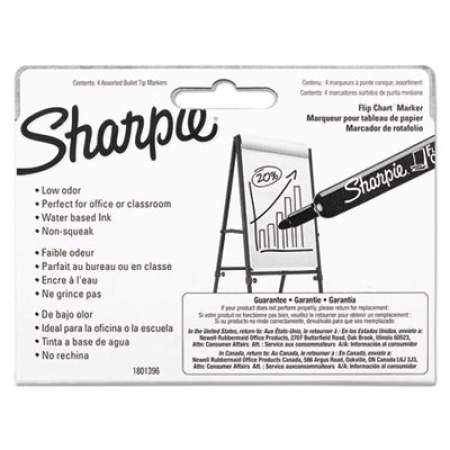 Sharpie Flip Chart Marker, Broad Bullet Tip, Assorted Colors, 4/Set (22474)