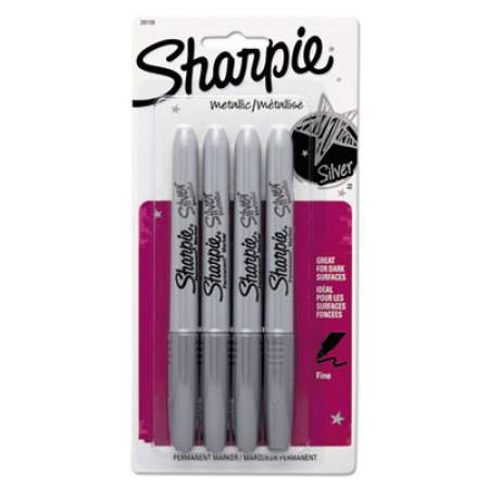 Sharpie Metallic Fine Point Permanent Markers, Fine Bullet Tip, Metallic Silver, 4/Pack (39109PP)