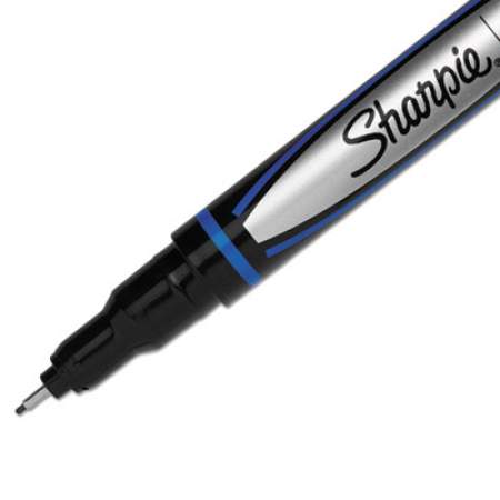 Sharpie Water-Resistant Ink Porous Point Pen, Stick, Fine 0.4 mm, Blue Ink, Black/Gray/Blue Barrel, Dozen (1742664)