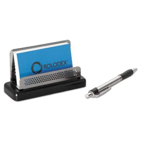 Rolodex Distinctions Business Card Holder, Holds 50 2.25 x 4 Cards, 4.75 x 1.88 x 2.63, Metal/Black (E23578)