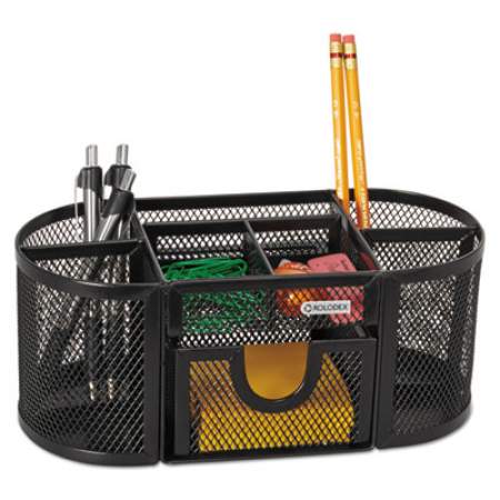 Rolodex Mesh Pencil Cup Organizer, Four Compartments, Steel, 9 1/3 x 4 1/2 x 4, Black (1746466)