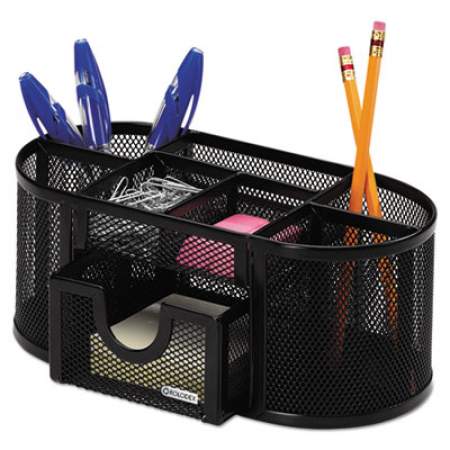 Rolodex Mesh Pencil Cup Organizer, Four Compartments, Steel, 9 1/3 x 4 1/2 x 4, Black (1746466)