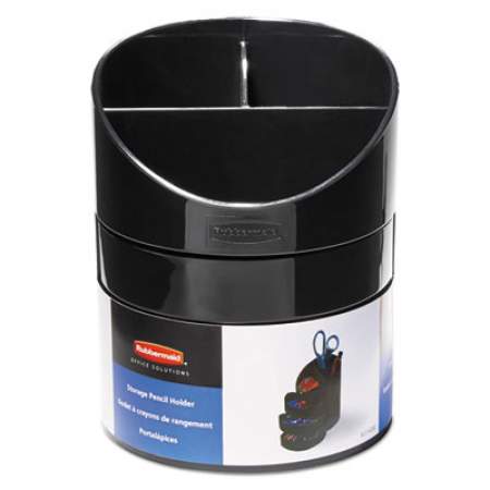 Rubbermaid Small Storage Divided Pencil Cup, Plastic, 4 1/2 dia. x 5 11/16, Black (14095ROS)