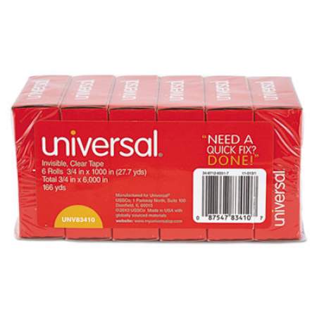 Universal Invisible Tape, 1" Core, 0.75" x 83.33 ft, Clear, 6/Pack (83410)