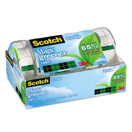 Scotch Magic Greener Tape with Dispenser, 1" Core, 0.75" x 50 ft, Clear, 6/Pack (6123)