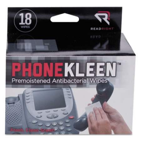 Read Right PhoneKleen Wet Wipes, Cloth, 5 x 5, 18/Box (RR1203)