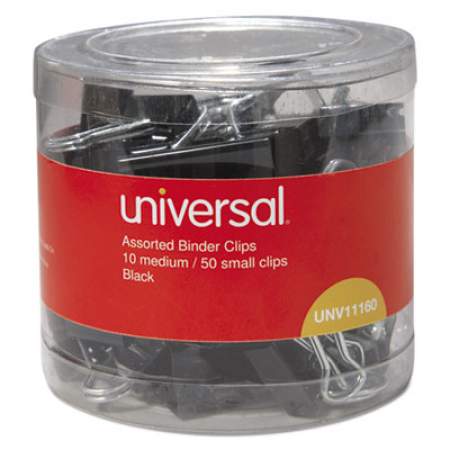 Universal Binder Clips in Dispenser Tub, Assorted Sizes, Black/Silver, 60/Pack (11160)