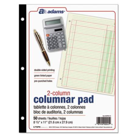 Adams Columnar Analysis Pad, Single-Page 2-Column Accounting Format, 8.5 x 11 Ivory/Green/Red Sheets, 50 Sheets/Pad, 12/Carton (ACP85112)