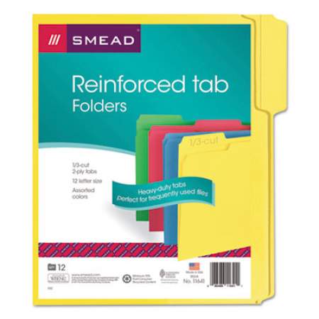 Smead Reinforced Top Tab Colored File Folders, 1/3-Cut Tabs, Letter Size, Assorted, 12/Pack (11641)