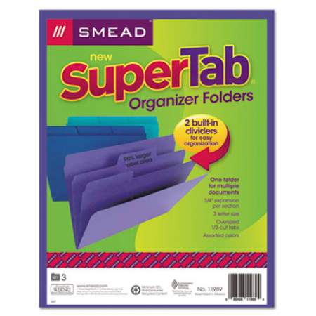 Smead SuperTab Organizer Folder, 1/3-Cut Tabs, Letter Size, Assorted, 3/Pack (11989)