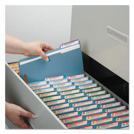 Smead WaterShed/CutLess Reinforced Top Tab 2-Fastener Folders, 1/3-Cut Tabs, Letter Size, Blue, 50/Box (12042)