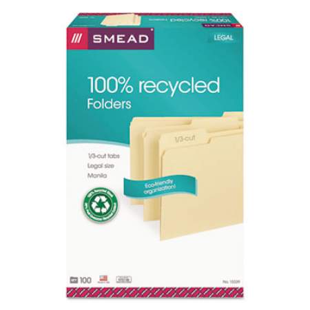 Smead 100% Recycled Manila Top Tab File Folders, 1/3-Cut Tabs, Legal Size, 100/Box (15339)