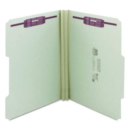 Smead Recycled Pressboard Folders w/Two SafeSHIELD Fasteners, 2/5-Cut Tab, Right of Center, 2" Exp, Letter Size, Gray-Green, 25/Box (14982)
