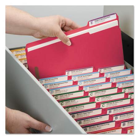 Smead WaterShed/CutLess Reinforced Top Tab 2-Fastener Folders, 1/3-Cut Tabs, Letter Size, Red, 50/Box (12742)