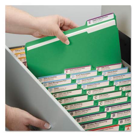 Smead Colored Pressboard Folders with Two SafeSHIELD Coated Fasteners, 1/3-Cut Tabs, Letter Size, Green, 25/Box (14938)