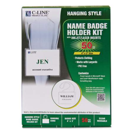 C-Line Specialty Name Badge Holder Kits, 4 x 3, Horizontal Orientation, White, 50/Box (97043)