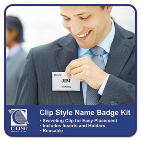 C-Line Name Badge Kits, Top Load, 4 x 3, Clear, Clip Style, 96/Box (95596)