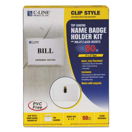 C-Line Name Badge Kits, Top Load, 4 x 3, Clear, 50/Box (95543)