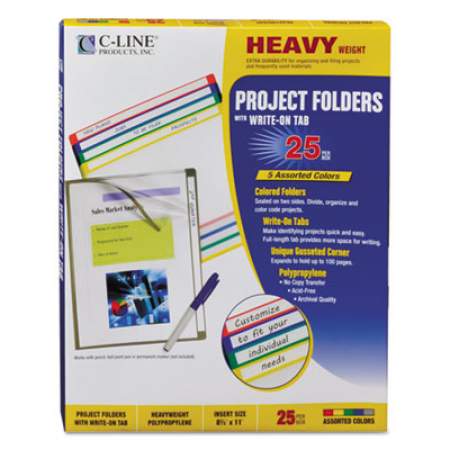 C-Line Write-On Project Folders, Straight Tab, Letter Size, Assorted Colors, 25/Box (62160)
