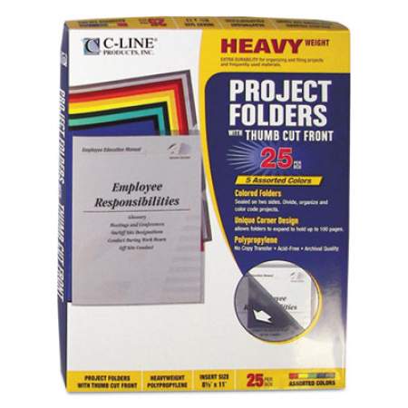 C-Line Poly Project Folders, Letter Size, Assorted Colors, 25/Box (62130)