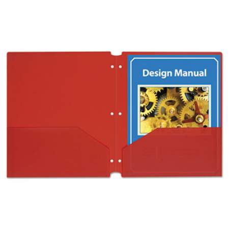 C-Line Two-Pocket Heavyweight Poly Portfolio Folder, 3-Hole Punch, 11 x 8.5, Red, 25/Box (32934)