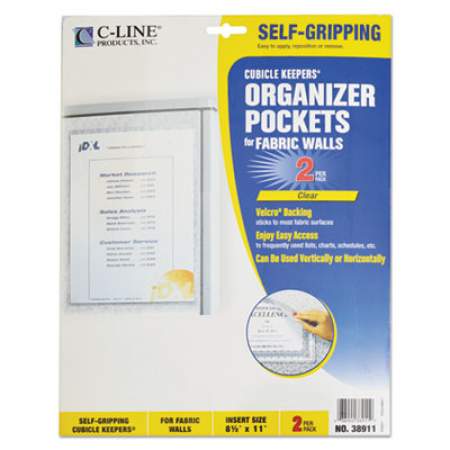 C-Line Cubicle Keepers Hook and Loop-Backed Display, 9 13/64 x 11 13/32, Clear, 2/Pack (38911)