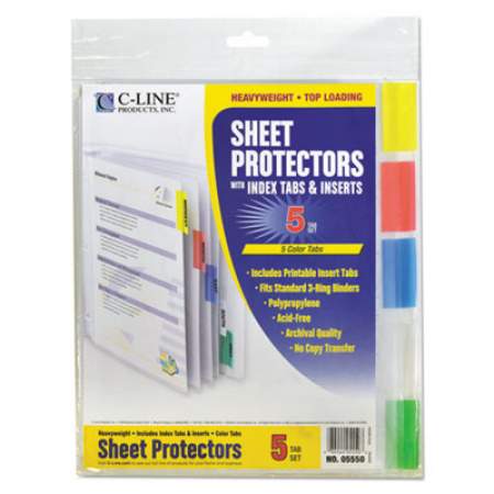 C-Line Sheet Protectors with Index Tabs, Assorted Color Tabs, 2", 11 x 8 1/2, 5/ST (05550)