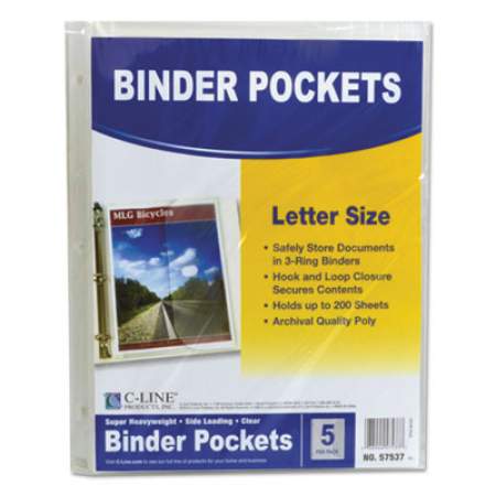 C-Line Poly Binder Pockets, 11 1/2 x 9 1/4, Clear, 5/Pack (57537)